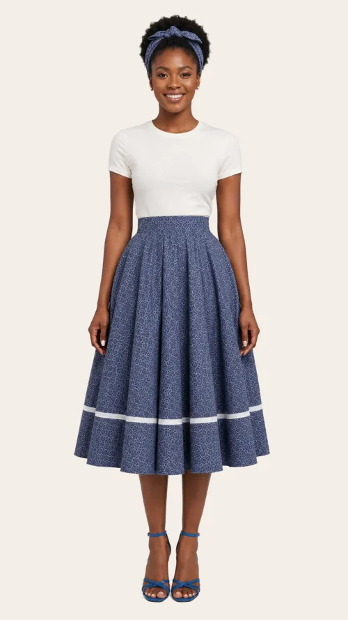 blue-shweshwe-skirt Shweshwe Circle Skirt