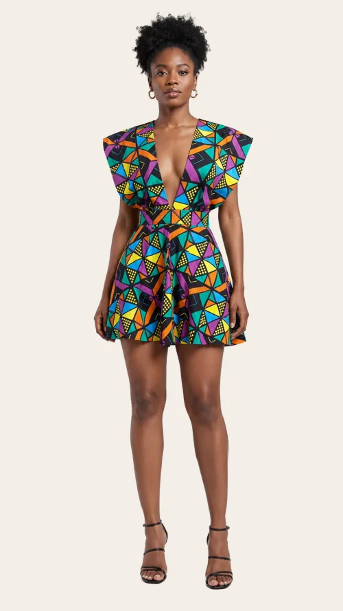 retro-print-jumpsuit Ankara Geometric Peplum Dress