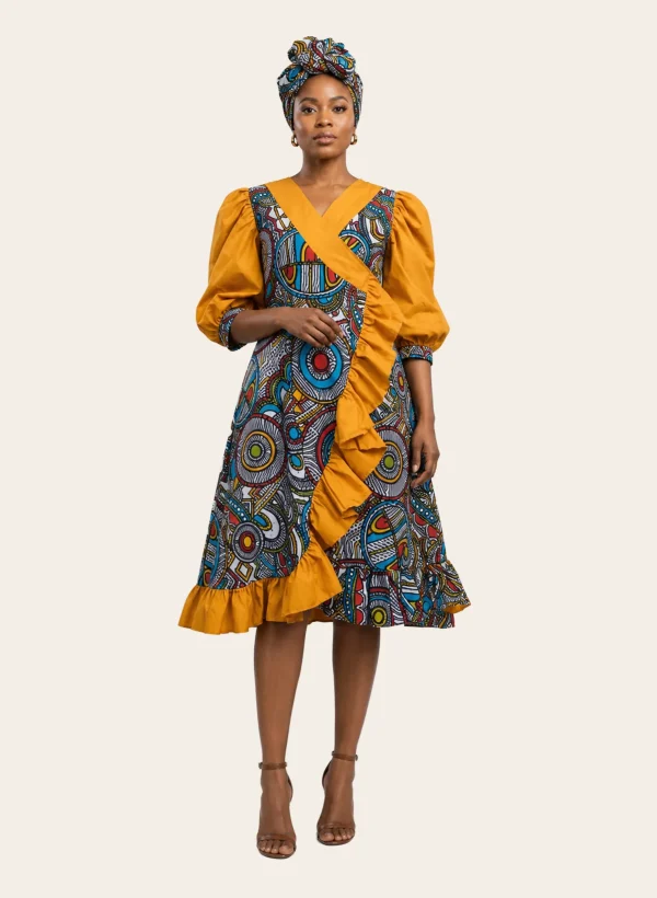 Ankara Wrap Ruffle Dress